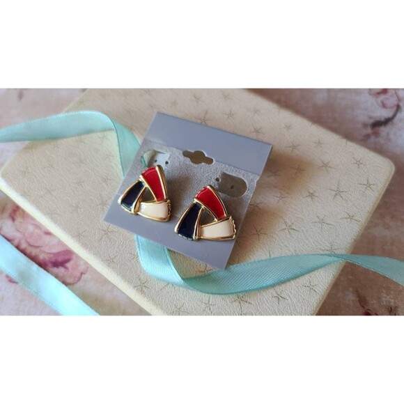 Patriotic Red White and Blue Enamel Stud Earrings - Picture 2 of 10